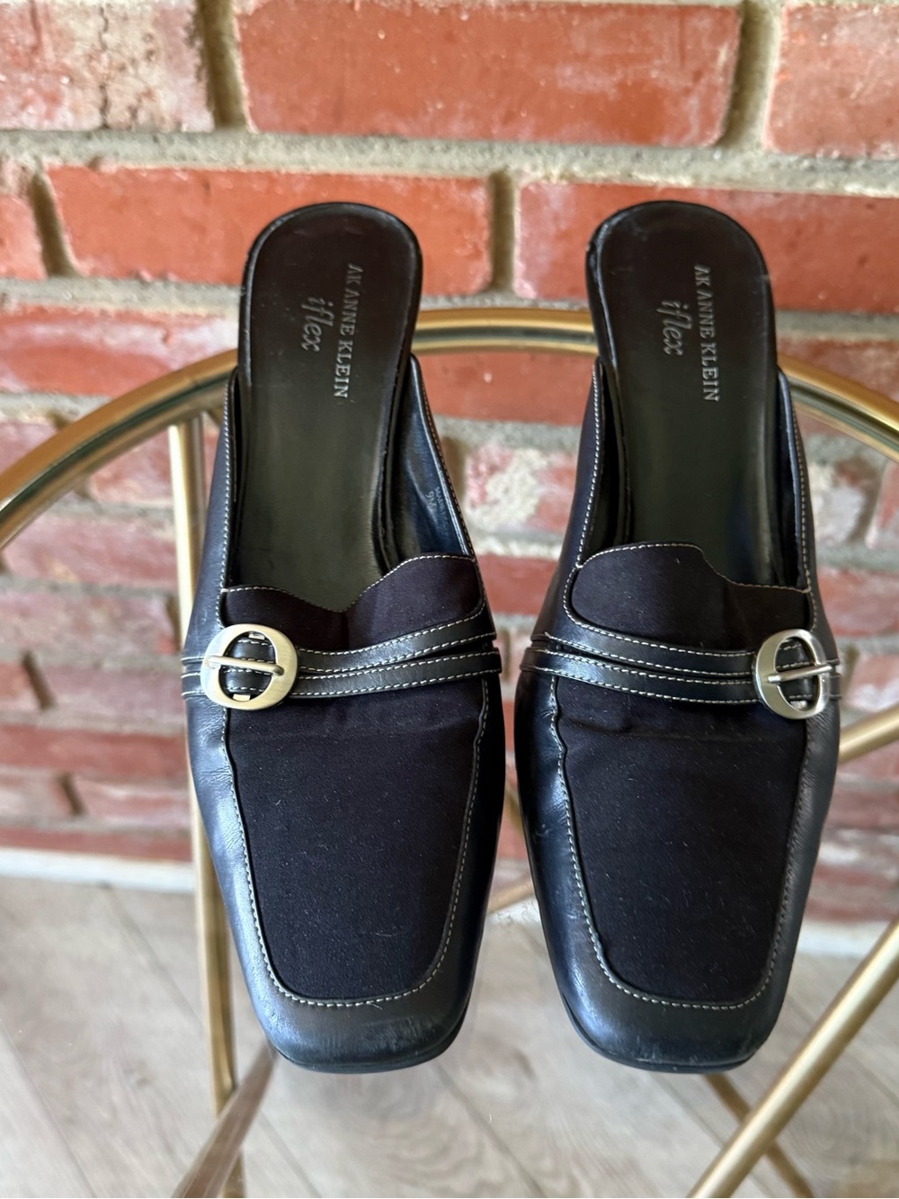Anne Klein Black Slip-On Buckle Mule Loafers